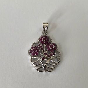 925 silver ruby flower pendant necklace
